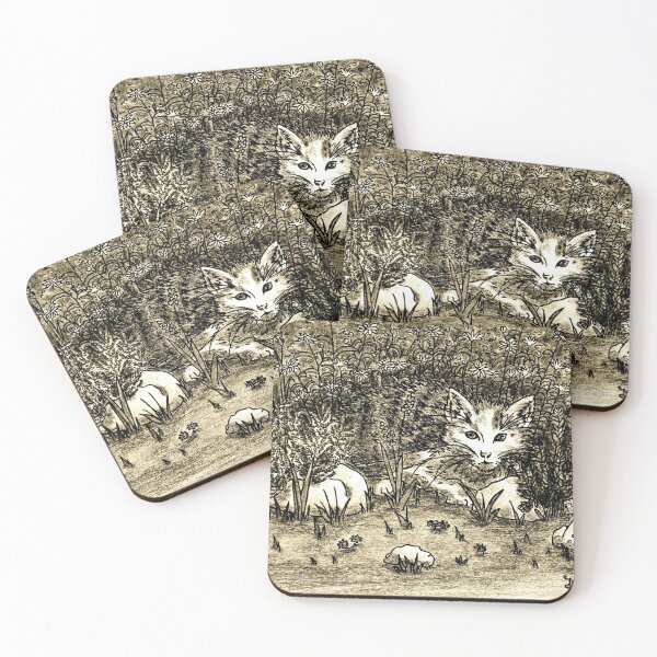 Item preview, Hiding Cat in flower garden illustration antique beige  designed and sold by GittaG74.