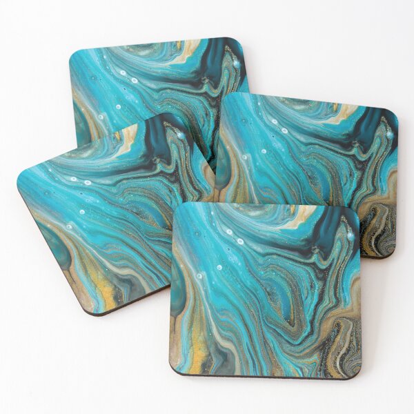 Item preview, Marble Swirls of Turquoise Teal Black and Gold Glitter Abstract Pattern designed and sold by Alicia Chee.