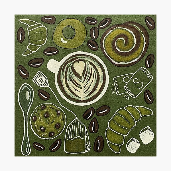 Item preview, Green Cappucino Coffee Shop Print designed and sold by Amelia Dean.