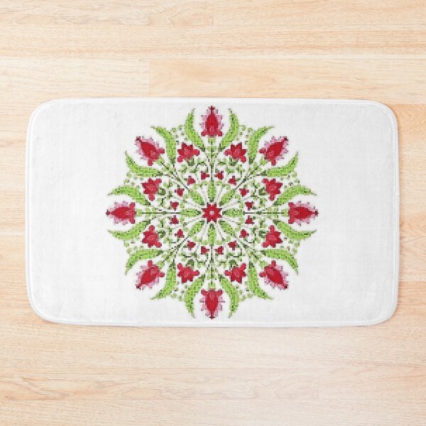 Item preview, DROSERA 3 mandala rosette flower green red rose star embroidery original creation design decorations oriental designed and sold by dragonemma.