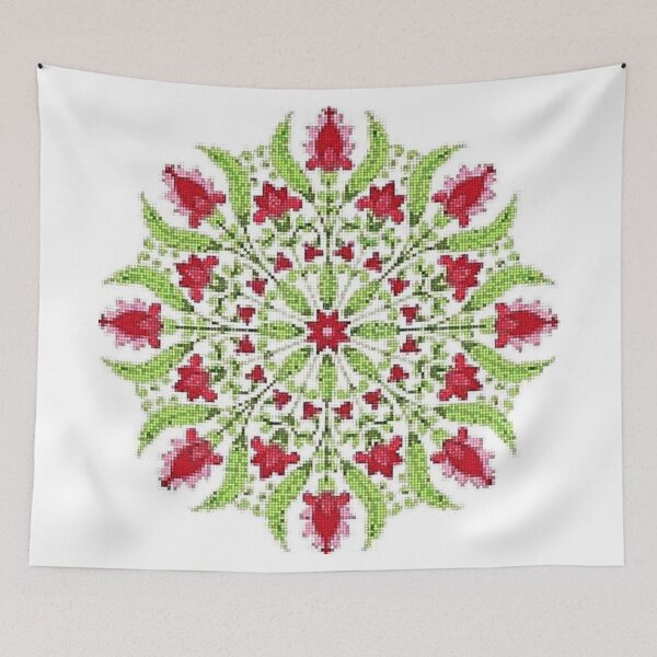Item preview, DROSERA 3 mandala rosette flower green red rose star embroidery original creation design decorations oriental designed and sold by dragonemma.