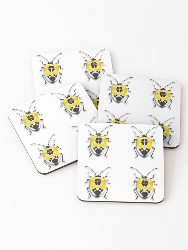 Thumbnail 1 of 5, Coasters (Set of 4), yellow bug designed and sold by sofia-does-art.