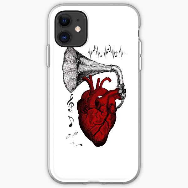 Phonograph Heart. Heart Plays Music. Music of the heart. human heart and a gramophone tube iPhone Soft Case