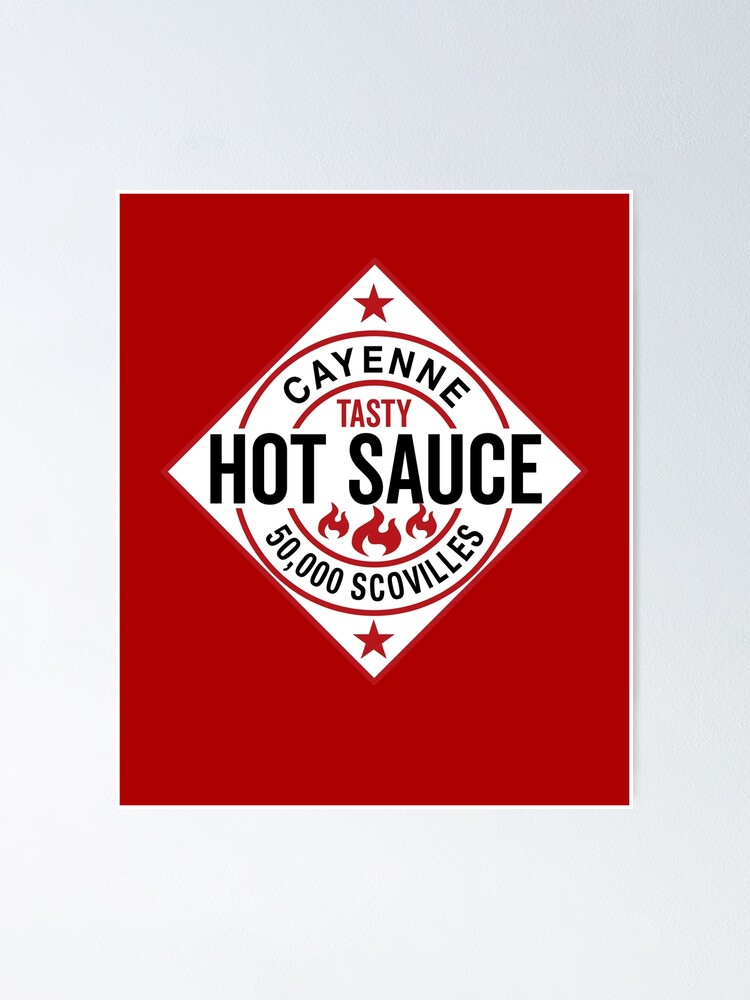 Cayenne Hot Sauce Tasty Food Label cayenne-hot-sauce-tasty-food-label-poster-for-sale-by-detourshirts-redbubble