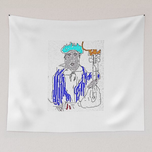 Item preview, Musician with cap and blue striped jacket with instrument designed and sold by Stacey Lazarus.