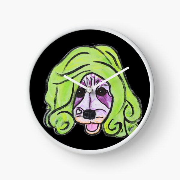 Niño the Schnauzer in Green Wig III Clock