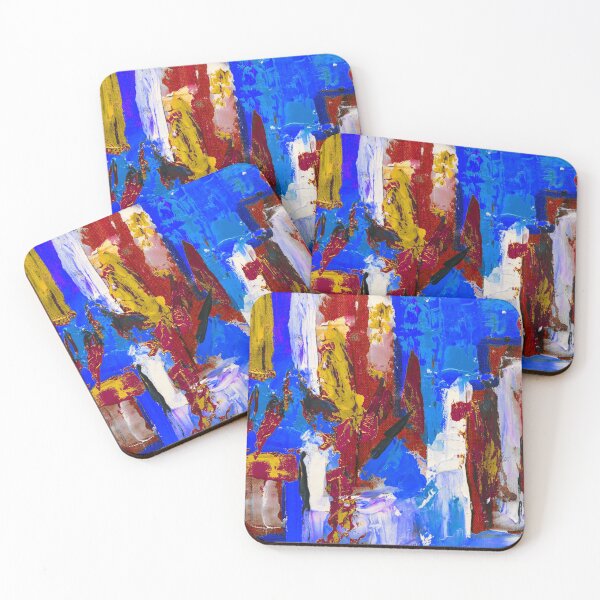 Item preview, Warm Sea - Blue Yellow & Red Abstract Oil Paint Art designed and sold by goodygoodstuff.