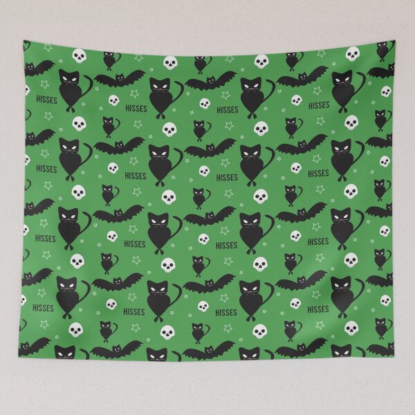 Item preview, "Hisses" Cats with Bats Pattern (green) designed and sold by usha5o.