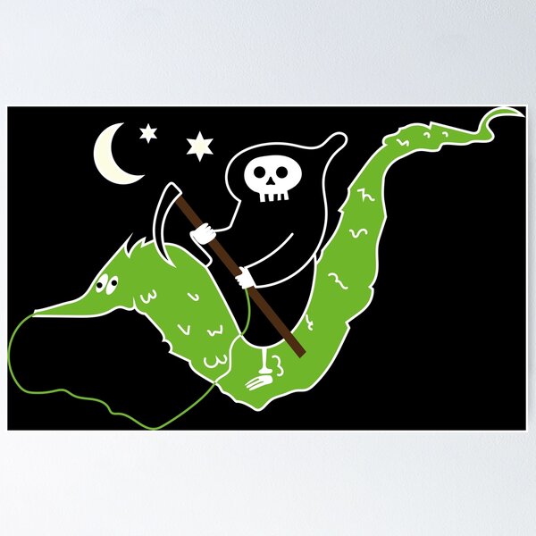 Item preview, Death riding worm on a string - Halloween cute grim reaper designed and sold by Craftaholic.