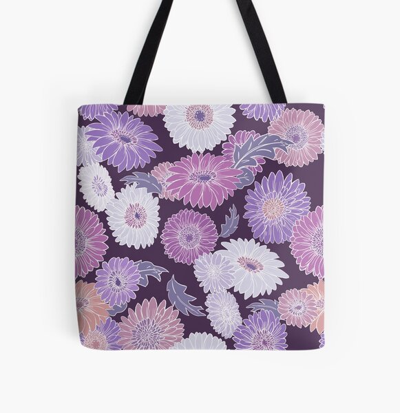 Gerbera Floral Purple All Over Print Tote Bag