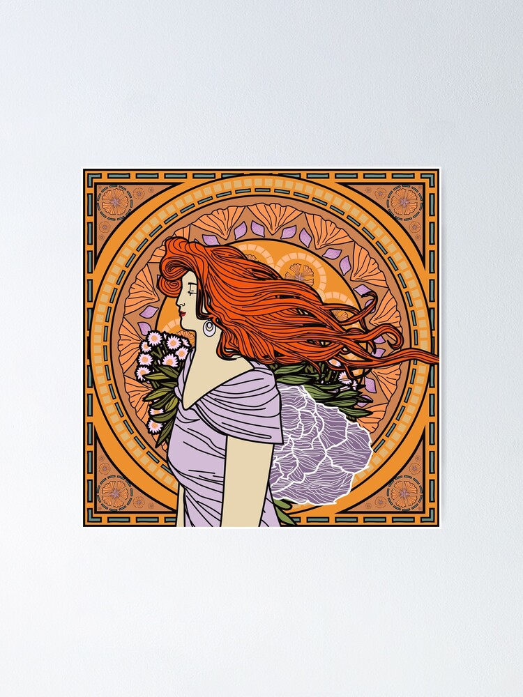 Vintage Art Nouveau Redhead Pretty Woman Poster Poster By Matintheworld Redbubble 7657