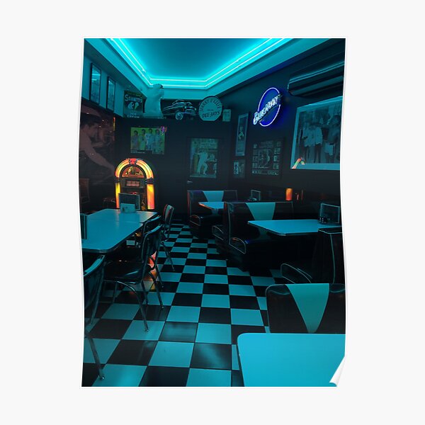 Neon Blue 80s Diner Poster