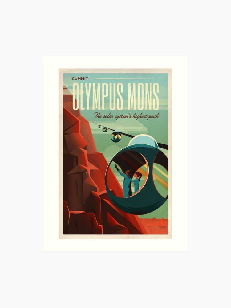 The Volcano Of Mars Olympus Mons Space X Retro Vintage Futurism Sci Fi Art Print