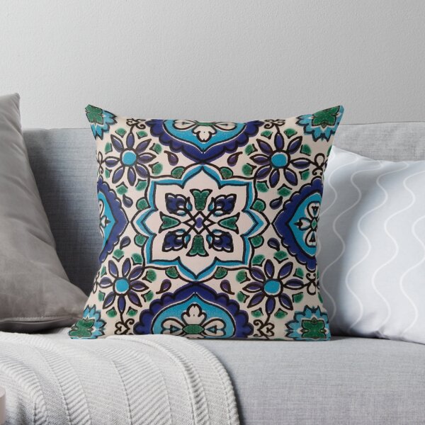 Original Tunisian blue mosaic tiles Throw Pillow
