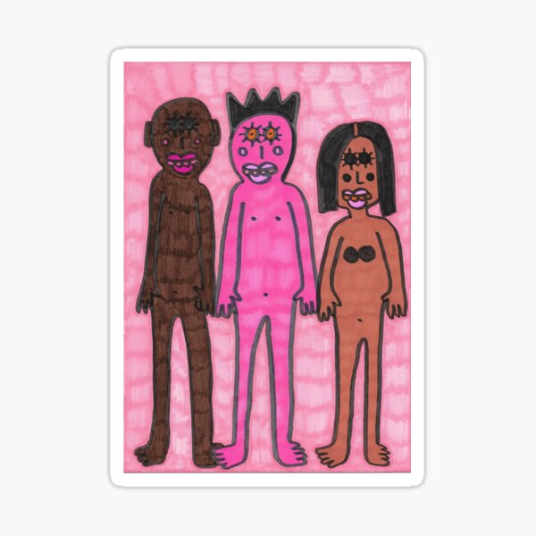 Three Friends in Pink and Brown Sticker