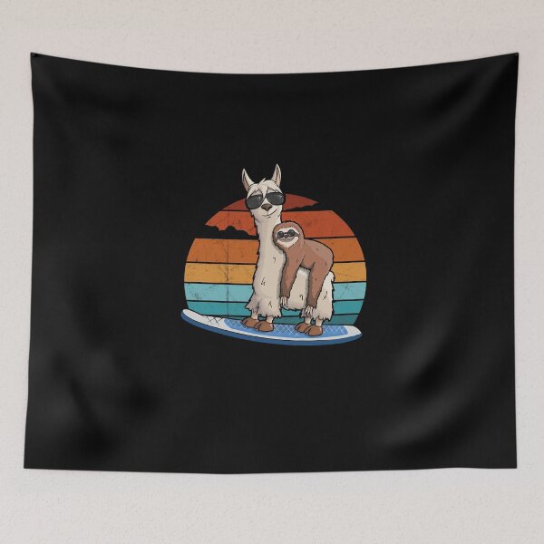 Item preview, Hipster Sloth on Llama Stand Up Paddle Retro SUP Sunset Art designed and sold by Skizzenmonster.