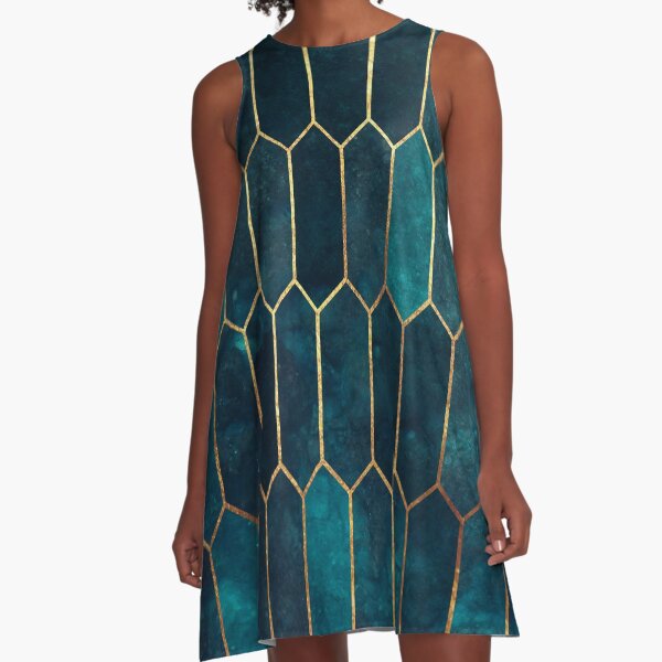 Item preview, Teal profond et motif or bleu designed and sold by themadesigns.