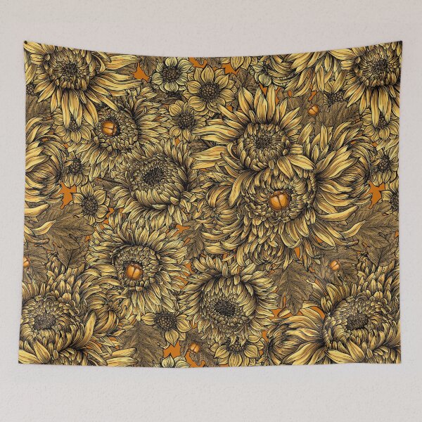 Item preview, Yellow chrysanthemum flowers and orange bettles designed and sold by Katerina Mitkova Kirilova.