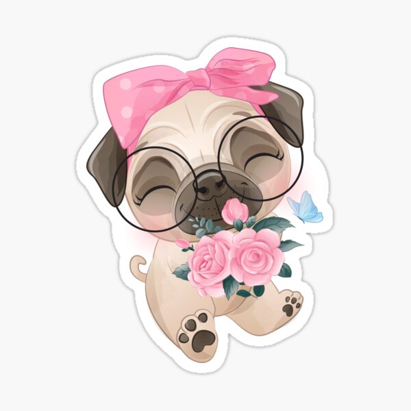 Item preview, pug and bouquet of roses designed and sold by Emil1993.