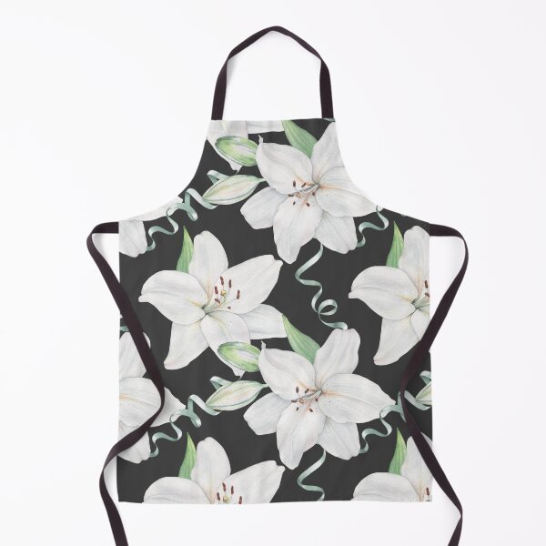 Item preview, Pattern of white lilies on a black background designed and sold by Shilovka.