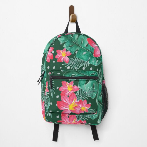 Item preview, Pretty pink hibiscus flower and Leaf Pattern on dark green background. designed and sold by LaBellCreative.