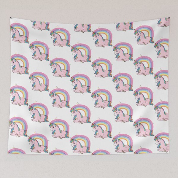 Item preview, Unicorn, sitting in front of a rainbow - some of our favourite things. Pretty, colourful illustration designed and sold by JellyBeenzz.