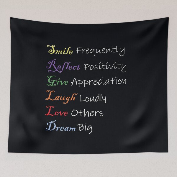 Item preview, Positivity Quotes Law of Attraction Inspirational Words: Smile frequently, reflect positivity, give appreciation, laugh loudly, love others, dream big! Custom Apparel, Home Decor & Gifts designed and sold by Cute & Sassy Custom Gifting Boutiques.