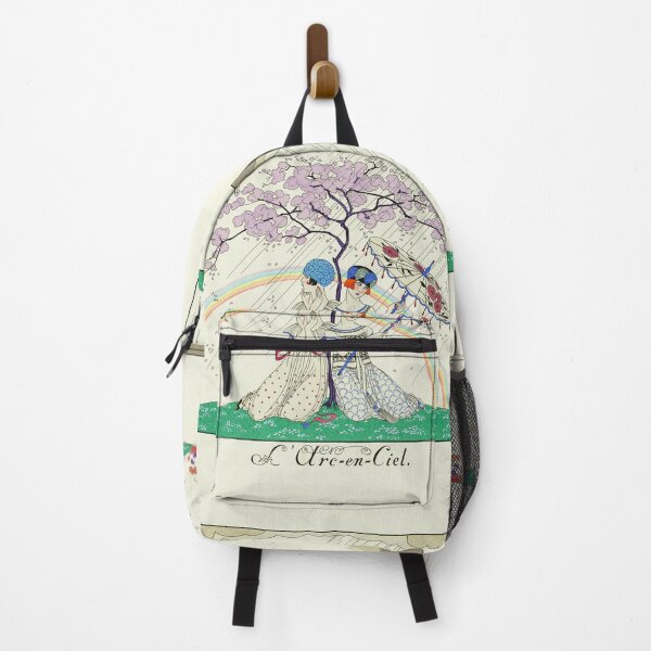 Item preview, RAINBOW AND TWO LADIES UNDER FLOWERING TREE IN RAIN STORM ,Art Deco Beauty Fashion designed and sold by BulganLumini.