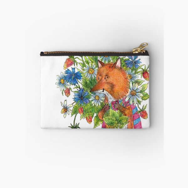 Item preview, Cute fox with a bouquet of daisies, cornflowers and wild strawberries. Bright illustration with colored pencils and ink. designed and sold by Yovin11.
