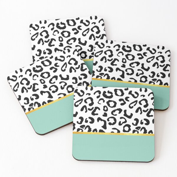 Item preview, Black and white leopard print on mint, golden lining designed and sold by ColorsHappiness.