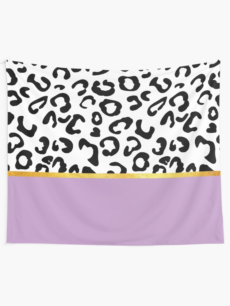 Alternate view of Black and white leopard print on purple, golden lining Tapestry