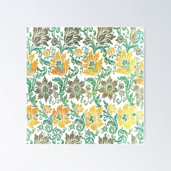 Aperçu de l'œuvre Chenille Floral Vintage Jaune et Sarcelle créée et vendue par hellcom.