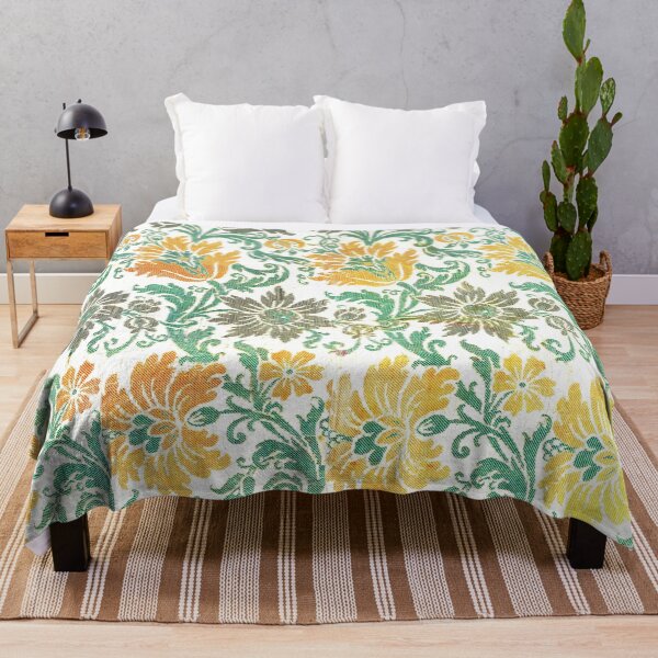 Item preview, Vintage Yellow and Teal Floral Chenille designed and sold by hellcom.