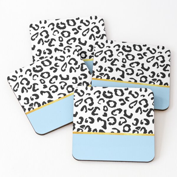 Item preview, Black and white leopard print on light blue, golden lining designed and sold by ColorsHappiness.