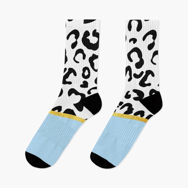 Item preview, Black and white leopard print on light blue, golden lining designed and sold by ColorsHappiness.