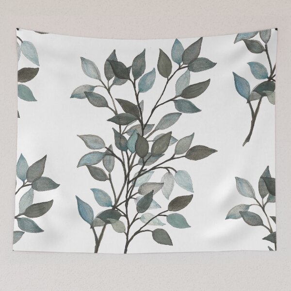 Item preview, Leaves branches watercolor painting blue white  designed and sold by GittaG74.
