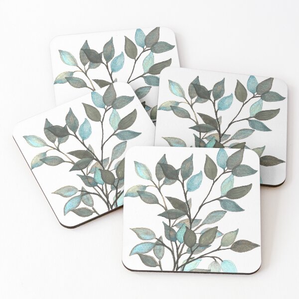 Item preview, Leaves branches watercolor painting blue white  designed and sold by GittaG74.