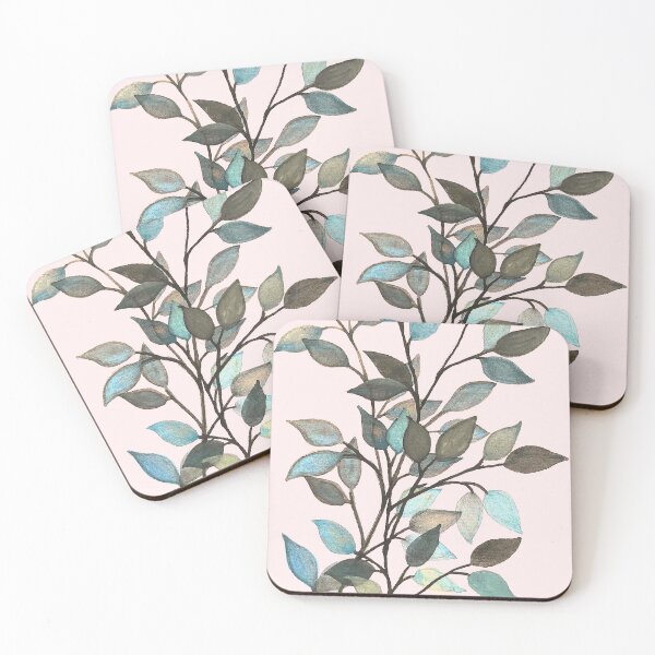Item preview, Leaves branches watercolor painting blue pink designed and sold by GittaG74.
