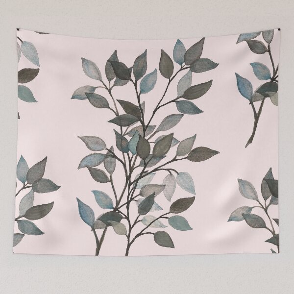 Item preview, Leaves branches watercolor painting blue pink designed and sold by GittaG74.