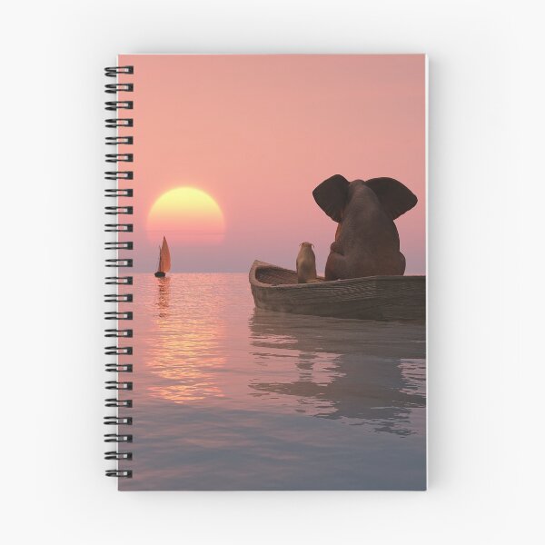 Item preview, elephant and dog are floating in a boat at sunset designed and sold by Mike Kiev art.