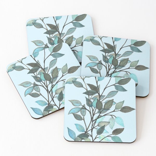 Item preview, Leaves branches watercolor painting light blue designed and sold by GittaG74.