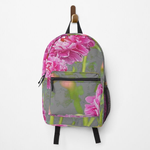 Item preview, FUCHSIA PEONIES GARDEN ON GREY ART designed and sold by sharlesart.