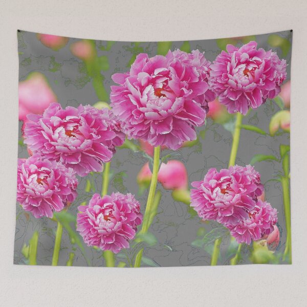 Item preview, FUCHSIA PEONIES GARDEN ON GREY ART designed and sold by sharlesart.