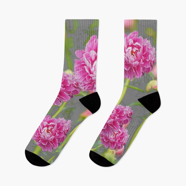 Item preview, FUCHSIA PEONIES GARDEN ON GREY ART designed and sold by sharlesart.