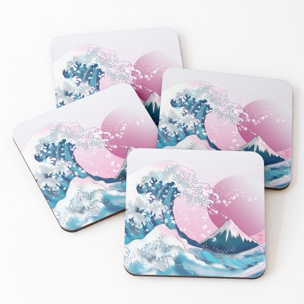 Item preview, The Great Wave off Kanagawa with a pink sunrise designed and sold by CuisineCat.