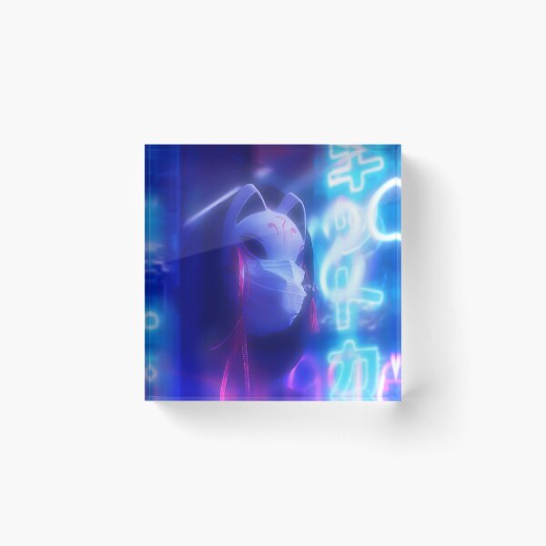 Neon Cyber Punk effect Japan (Fox mask) Acrylic Block