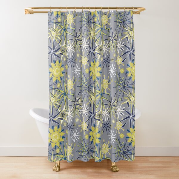 Navy White And Yellow Gold Shower Curtains Redbubble