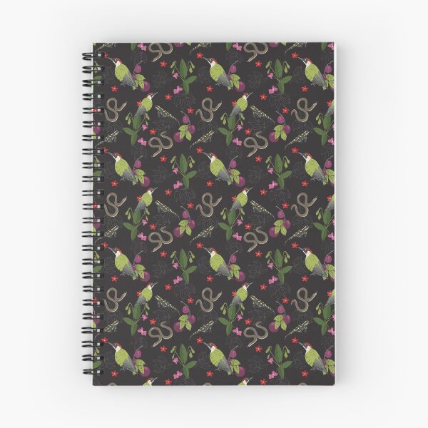 Item preview, Green woodpecker, salamander, slow worm, plums and flowers, a pattern inspired by forest trips in the Czech Republic. Smaller pattern designed and sold by Naty Design Prague.