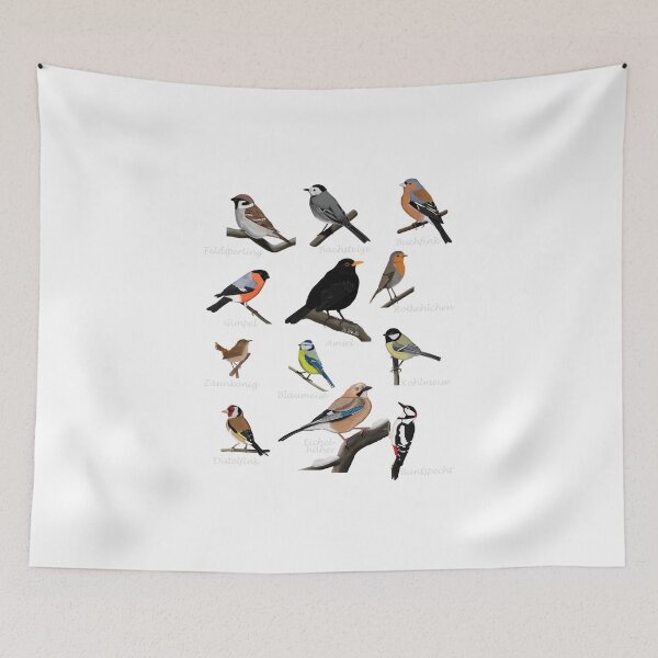 Item preview, Garden birds wagtail chaffinch bullfinch blackbird woodpecker robin wren bird drawing illustration designed and sold by jz-birds.