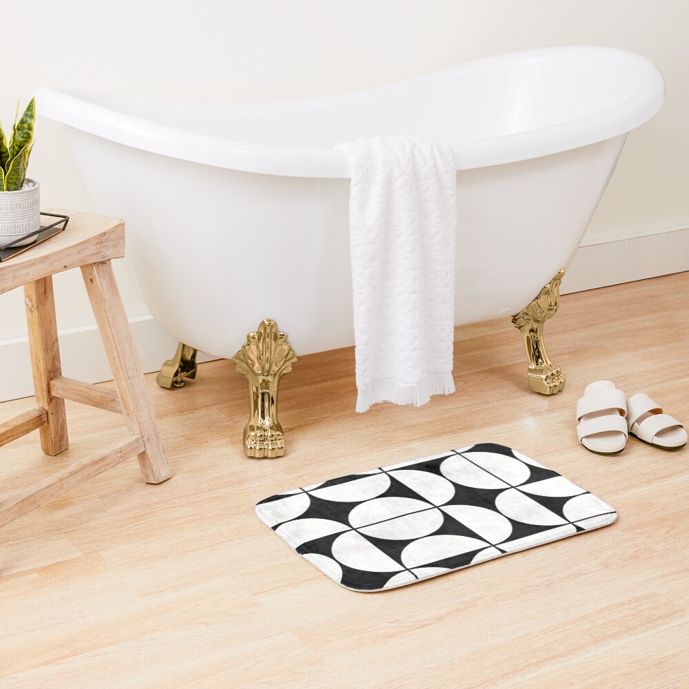 Mid-Century Modern Pattern No.2 - Black and White Concrete Bath Mat